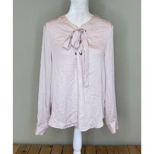NWT ANTOINETTE Blush Lace Up Satin Blouse Small